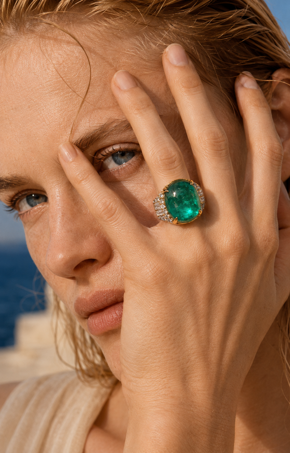 Portrait of a woman wearing the emerald ring